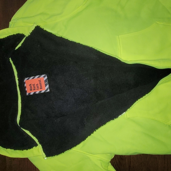 HiVis furry lined sweatshirt jacket hoodie zip up new neon high visibility work - Picture 6 of 6